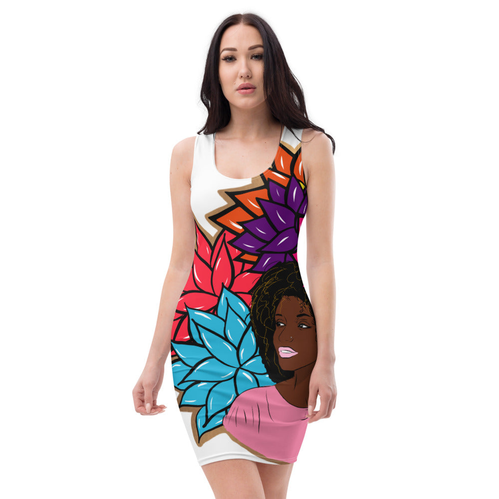 Beauty with Flowers - Body Con Dress - white