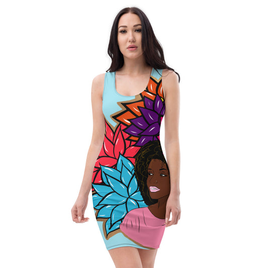 Beauty with Flowers - Bodycon Dress - lt. blue