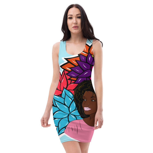 Beauty with Flowers - Bodycon Dress - lt. blue