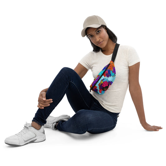 Beauty with Flowers- Fanny Pack - lt. blue