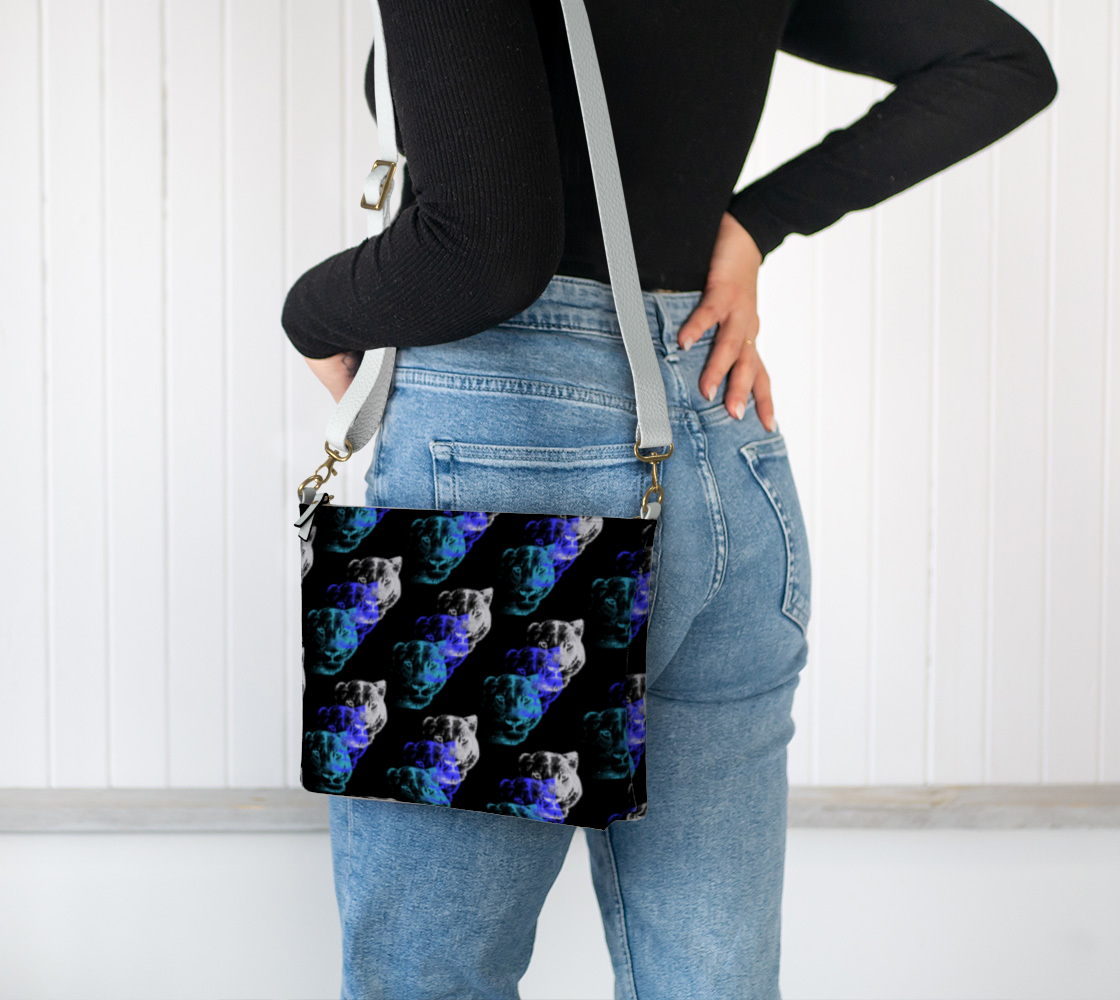 Lioness Arising Pattern - Vegan Leather Crossbody - Black