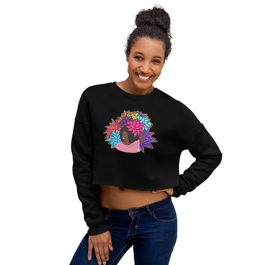 Beauty with Flowers - Crop Sweatshirt - black